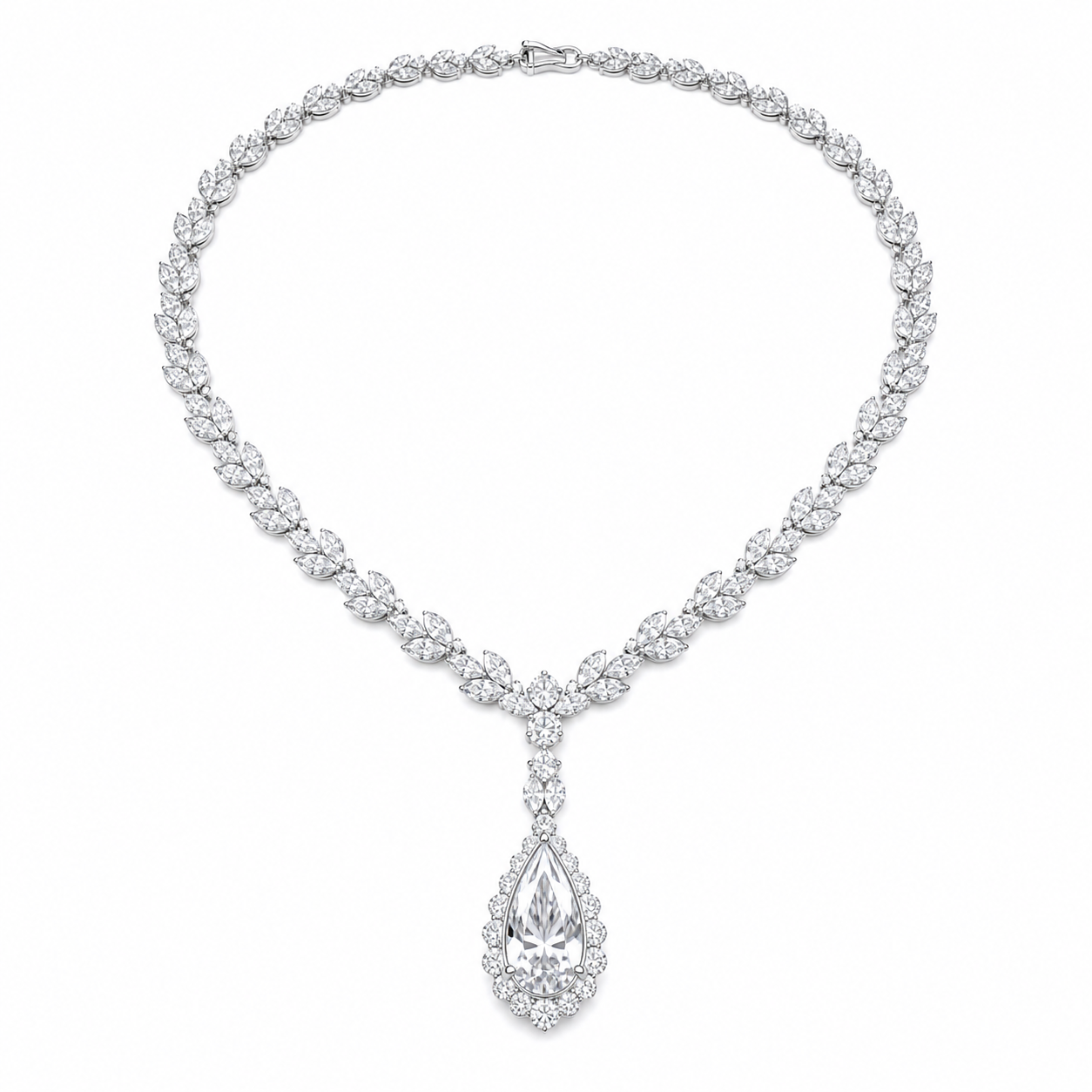 White-background diamond necklace prop reference