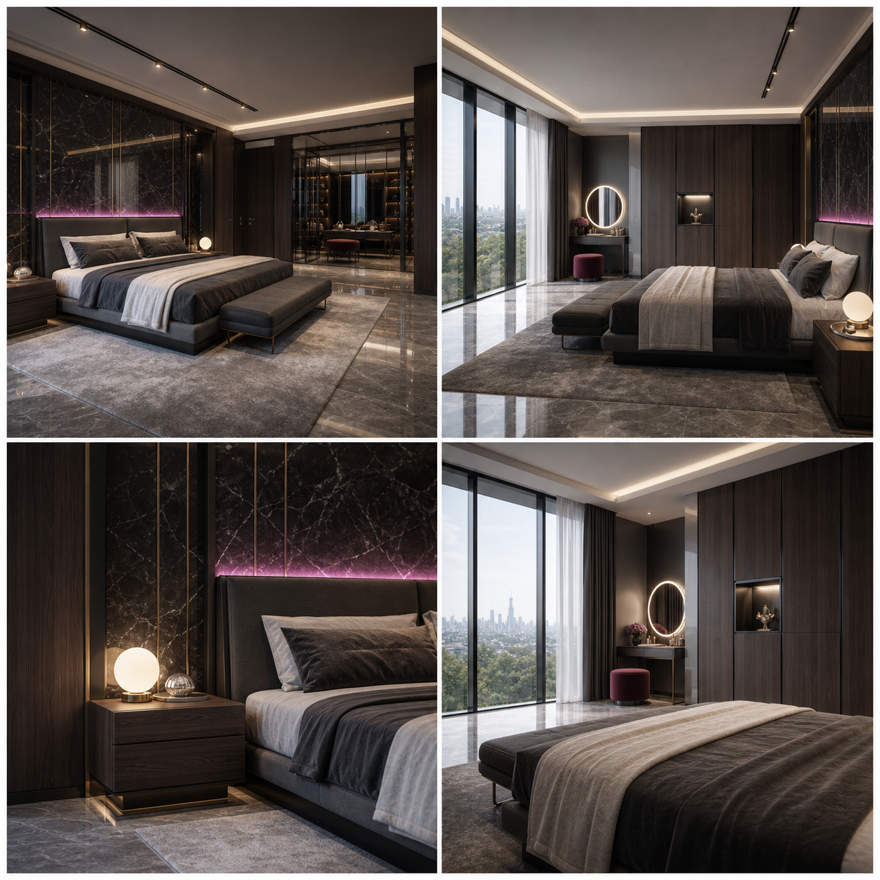 Scene four-view reference sheet with consistent space